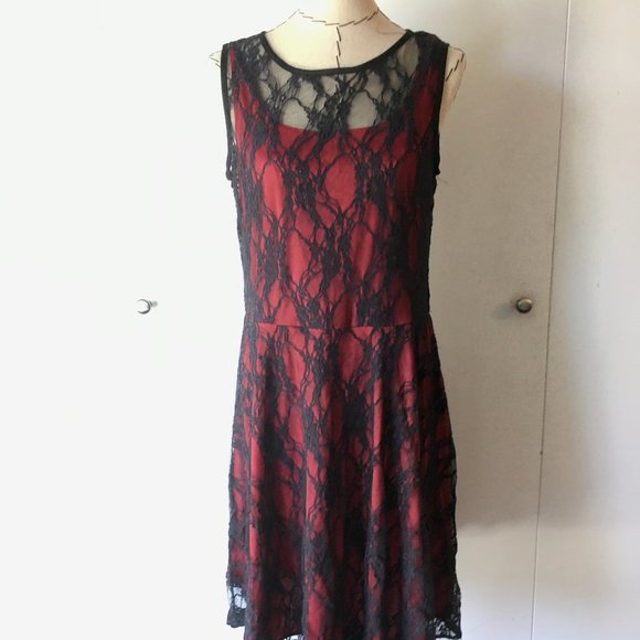 Blu Sage Dresses & Skirts - Blu Sage Red & Black Lace Dress Size 16